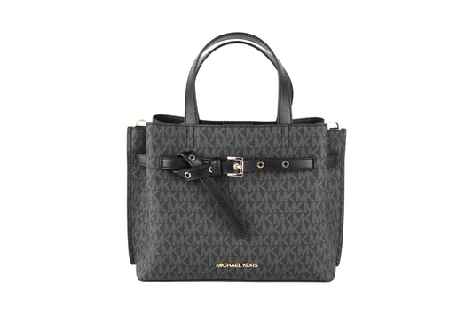 Michael Kors Emilia Kleine schwarze Signature PVC-Umhängetasche, Umhängetasche