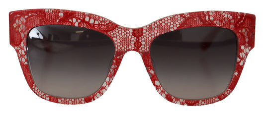 Dolce & Gabbana – Rote Sonnenbrille mit rechteckigem Acetat-Spitzenrahmen DG4231F