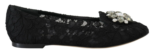 Dolce & Gabbana – Schwarze Taormina-Ballerinas mit Spitzen und Kristallen