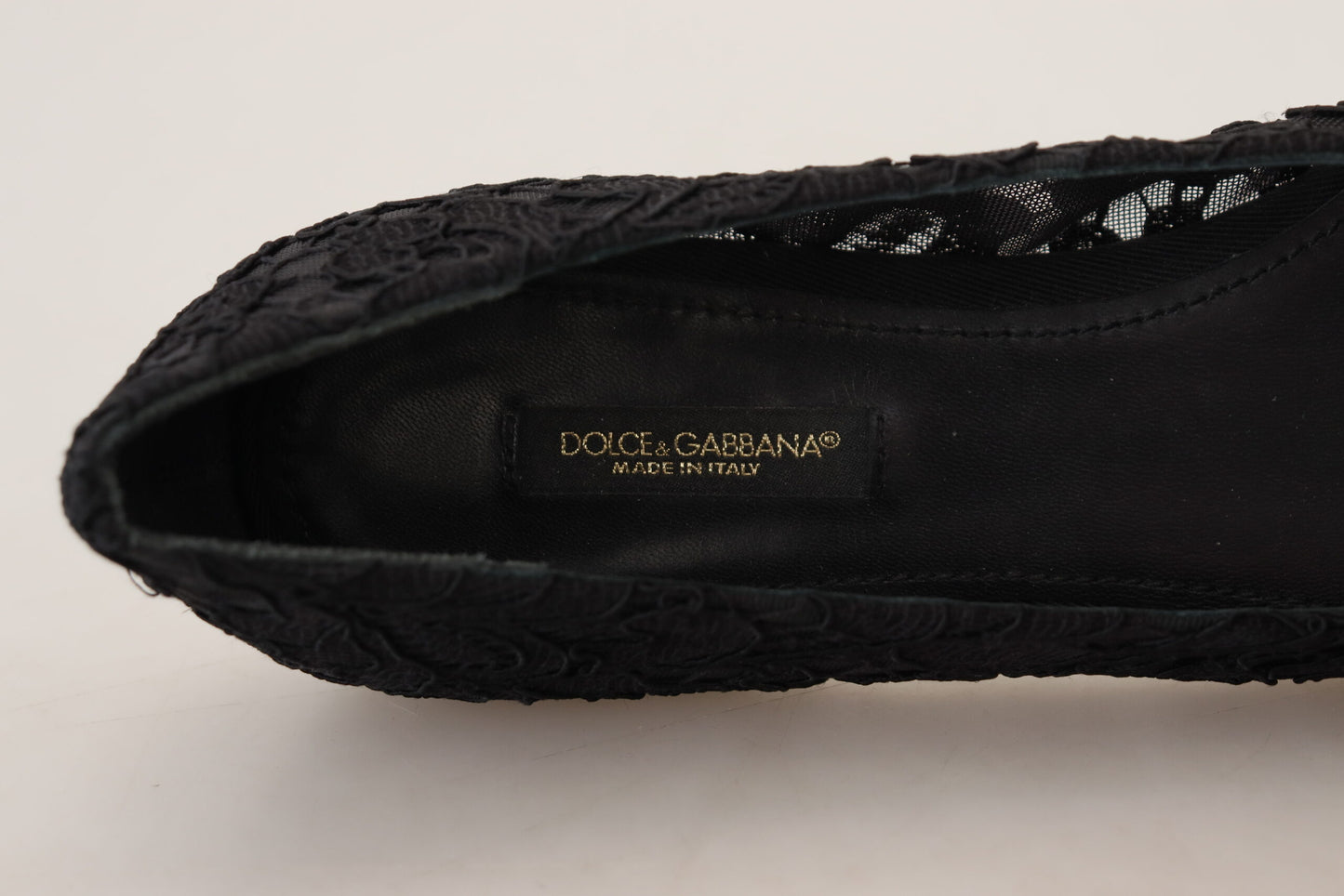 Dolce & Gabbana – Schwarze Taormina-Ballerinas mit Spitzen und Kristallen
