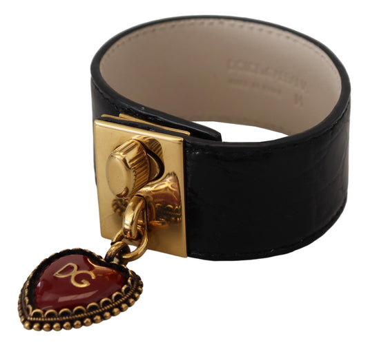 Dolce & Gabbana Schwarzes Dauphine-Lederarmband mit DG-Herz-Schlüsselring