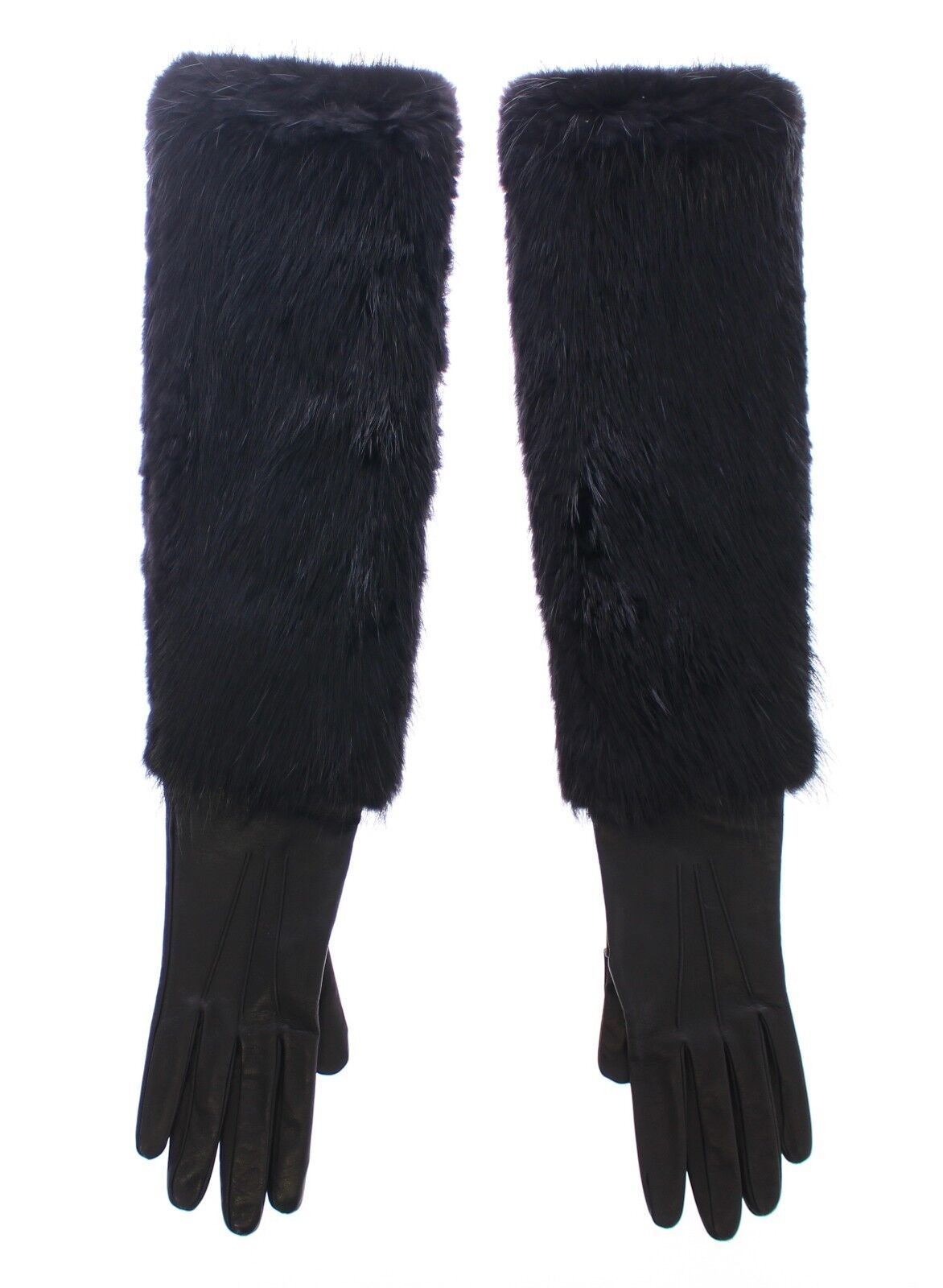 Dolce & Gabbana Schwarze Ellbogenhandschuhe aus Biberfell und Lammleder
