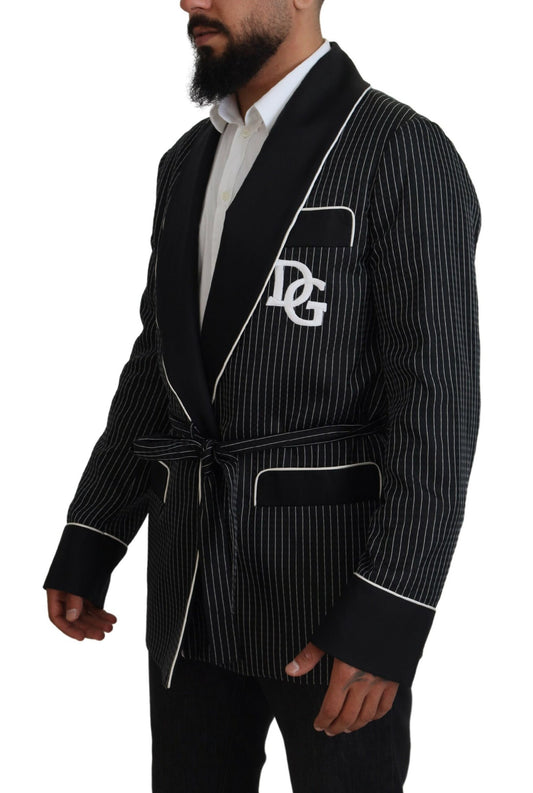 Dolce & Gabbana Schwarze Robe Gestreifte DG Patch Jacke Herren Blazer