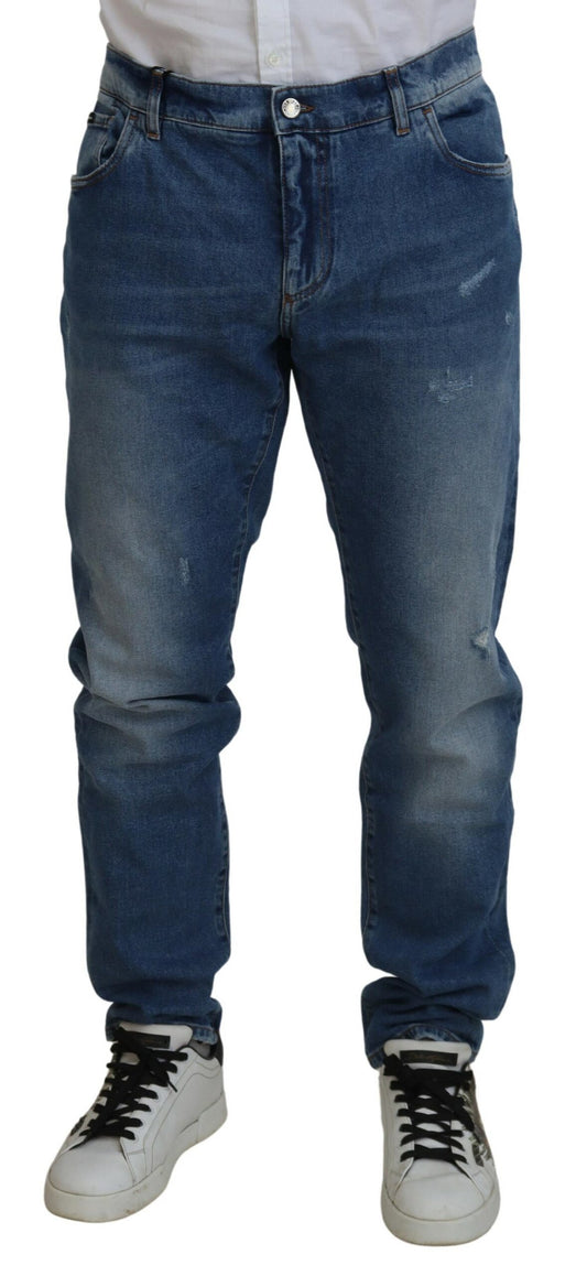 Dolce & Gabbana – Blau verwaschene Skinny-Jeans aus Baumwolldenim