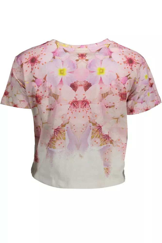 Desigual – Schickes, rosa besticktes Baumwoll-T-Shirt