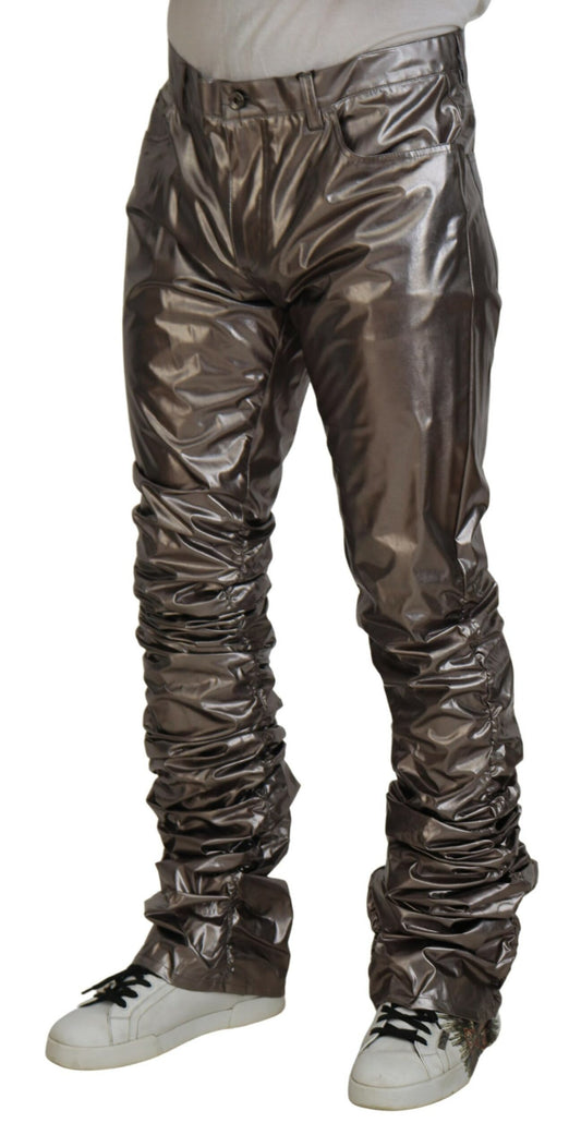 Dolce & Gabbana Silberne Metallic-Stretchhose aus Nylon