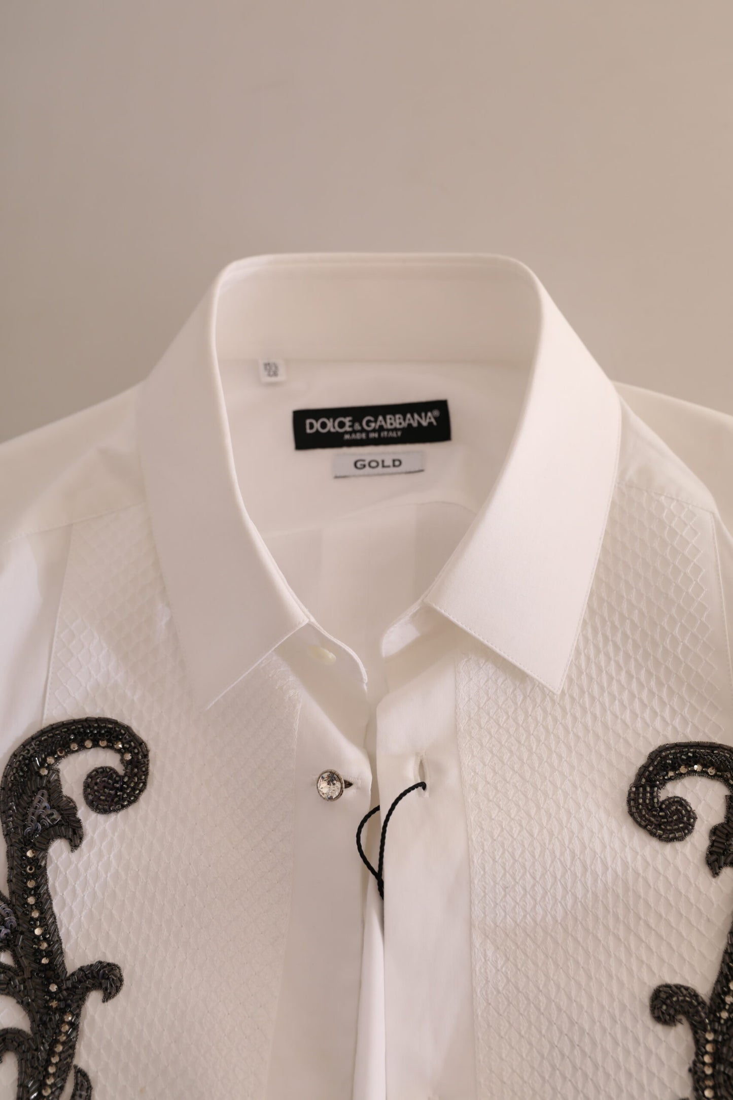 Dolce & Gabbana – Weißes Smokinghemd im Slim Fit im Barockstil