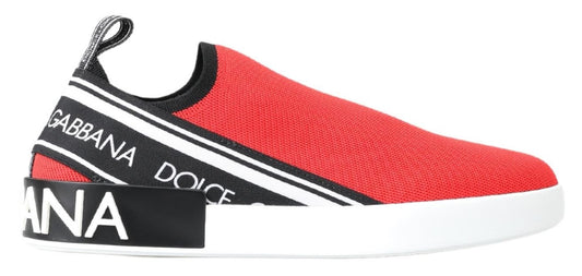 Dolce & Gabbana Rot Weiß Flache Sneakers Loafer Schuhe