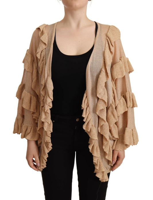 Aniye By Beige Strickjacke mit Rüschen und langen Ärmeln, vorne offen