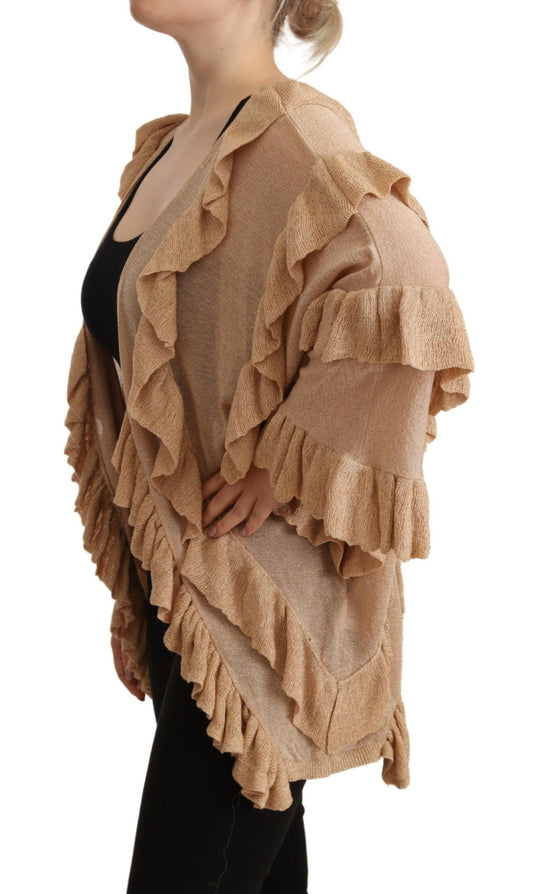 Aniye By Beige Strickjacke mit Rüschen und langen Ärmeln, vorne offen
