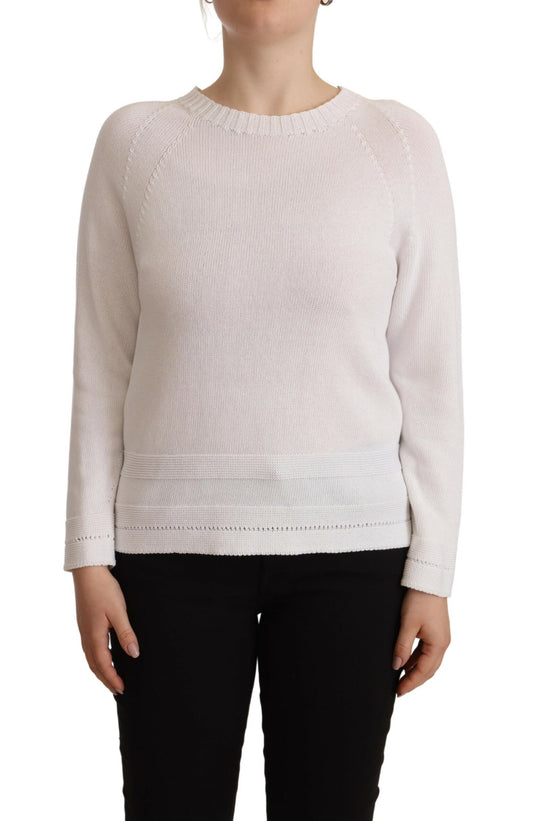 Alpha Studio – Weißer Pullover mit Rundhalsausschnitt und langen Ärmeln