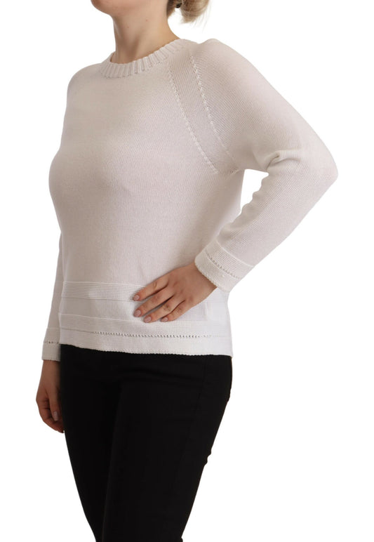 Alpha Studio – Weißer Pullover mit Rundhalsausschnitt und langen Ärmeln