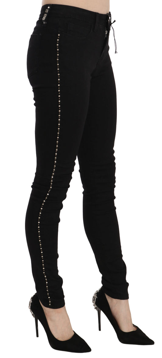 Costume National – Schwarze Skinny-Jeans mit Verzierung und mittlerer Taille