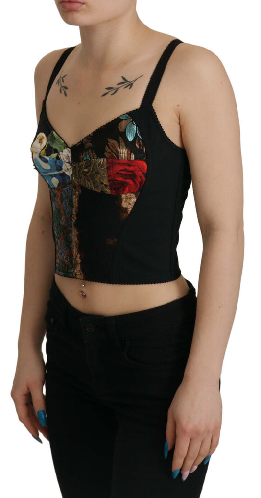 Dolce & Gabbana Schwarze Patchwork-Bluse Sicily mit Korsett-Crop-Top