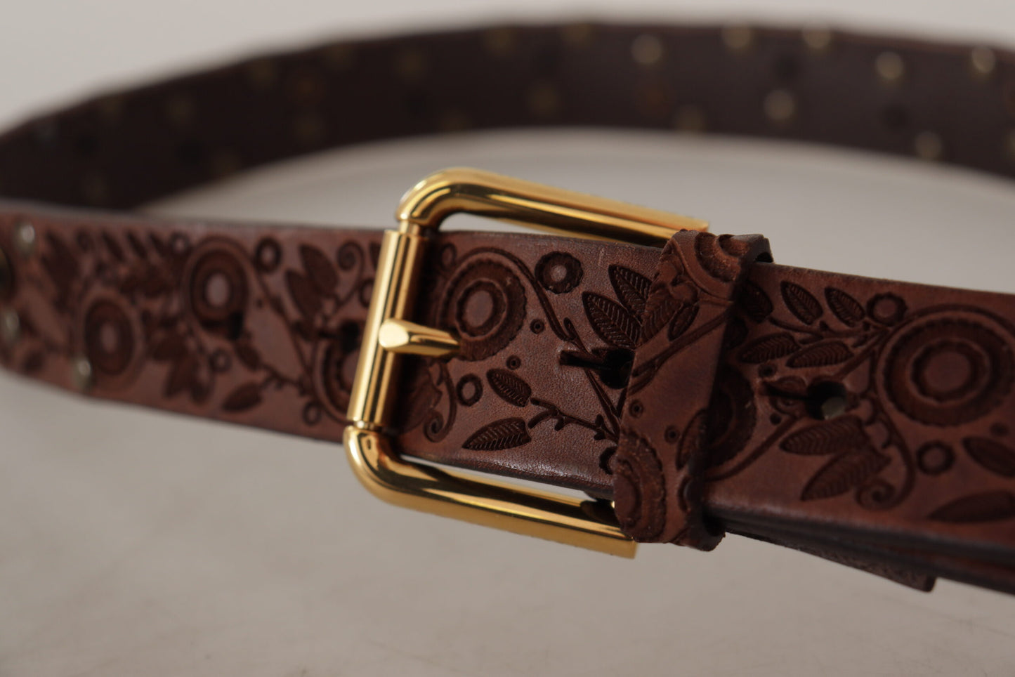 Dolce & Gabbana – Braune Kalbslederschnalle mit geprägtem Goldmetall