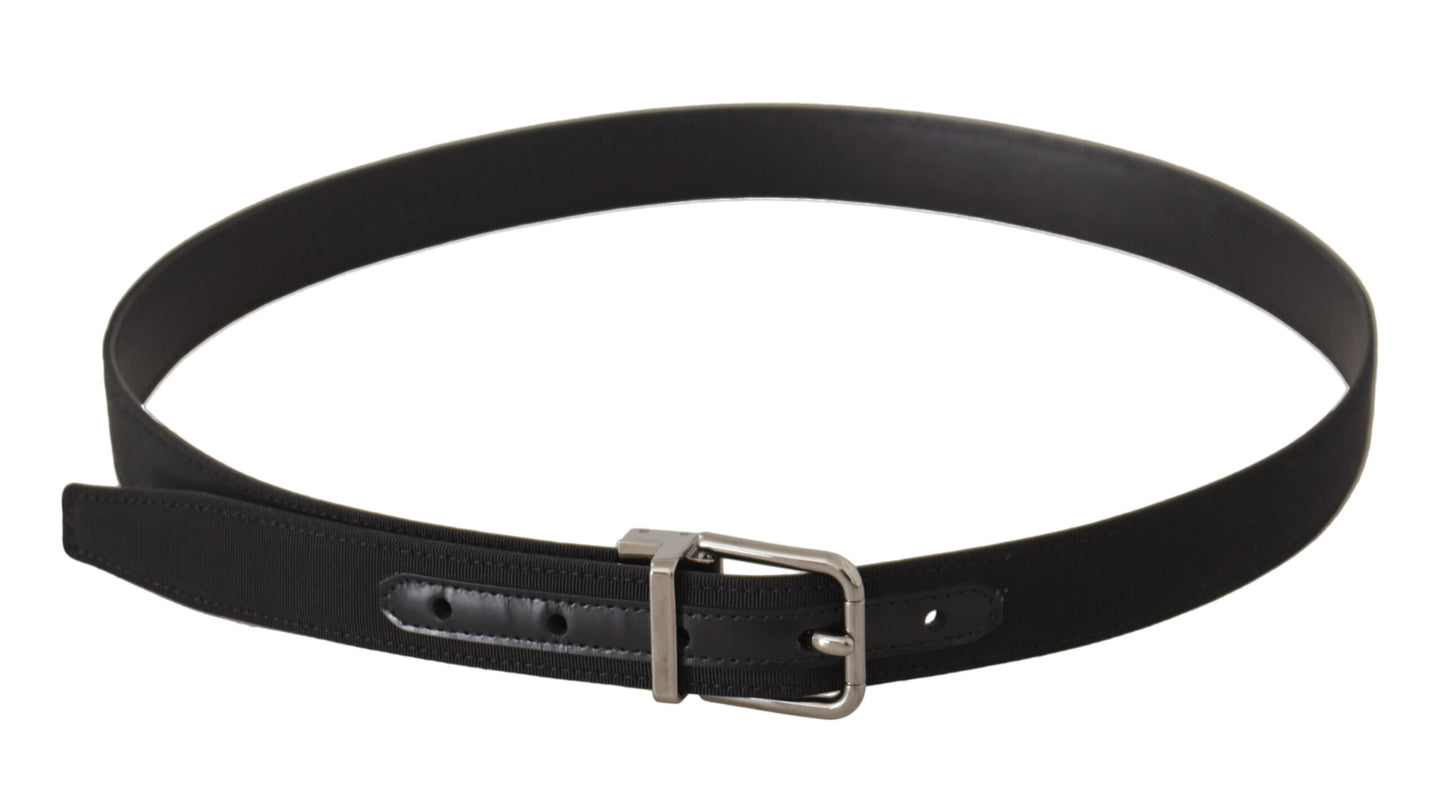 Dolce & Gabbana Gürtel aus schwarzem Canvas und Leder mit silberner Metallschnalle