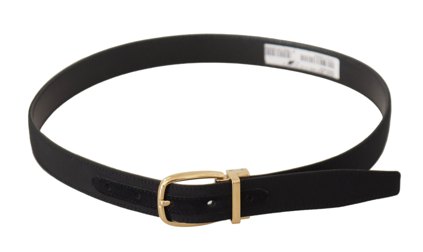 Dolce & Gabbana Gürtel aus schwarzem Canvas und Leder mit goldener Metallschnalle