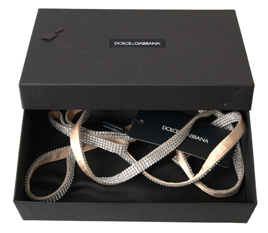 Dolce & Gabbana Beige Seidengürtel mit durchsichtiger Kristallschleife