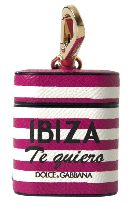 Dolce & Gabbana – Airpods-Hülle aus Dauphine-Leder mit Logo in Fuchsia