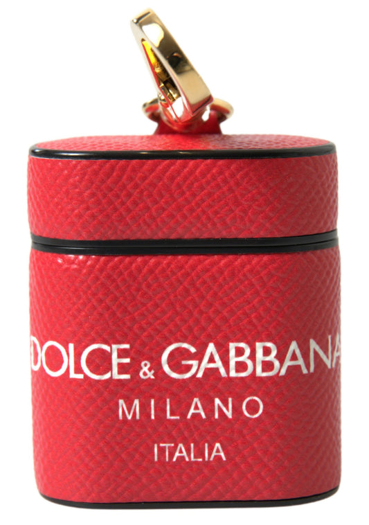 Dolce & Gabbana – Airpods-Hülle aus rotem Leder mit goldfarbenem Metall-Logoprint