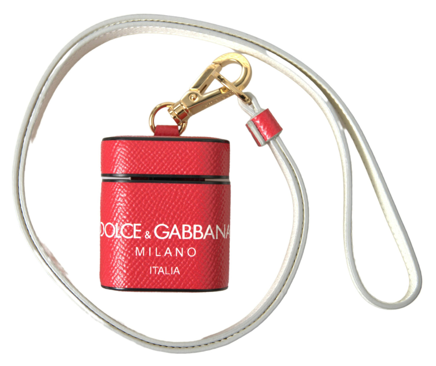 Dolce & Gabbana Airpods-Hülle mit rotem Lederband und goldfarbenem Metalllogo