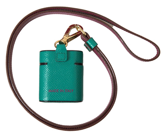 Dolce & Gabbana – Airpods-Etui mit Logo-Print in Kastanienbraun und Kalbsleder