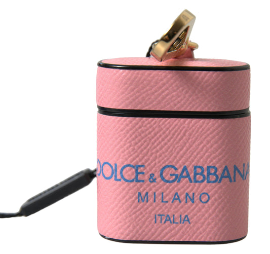 Dolce & Gabbana – Airpods-Hülle mit Logo-Print-Riemen aus rosa-blauem Kalbsleder