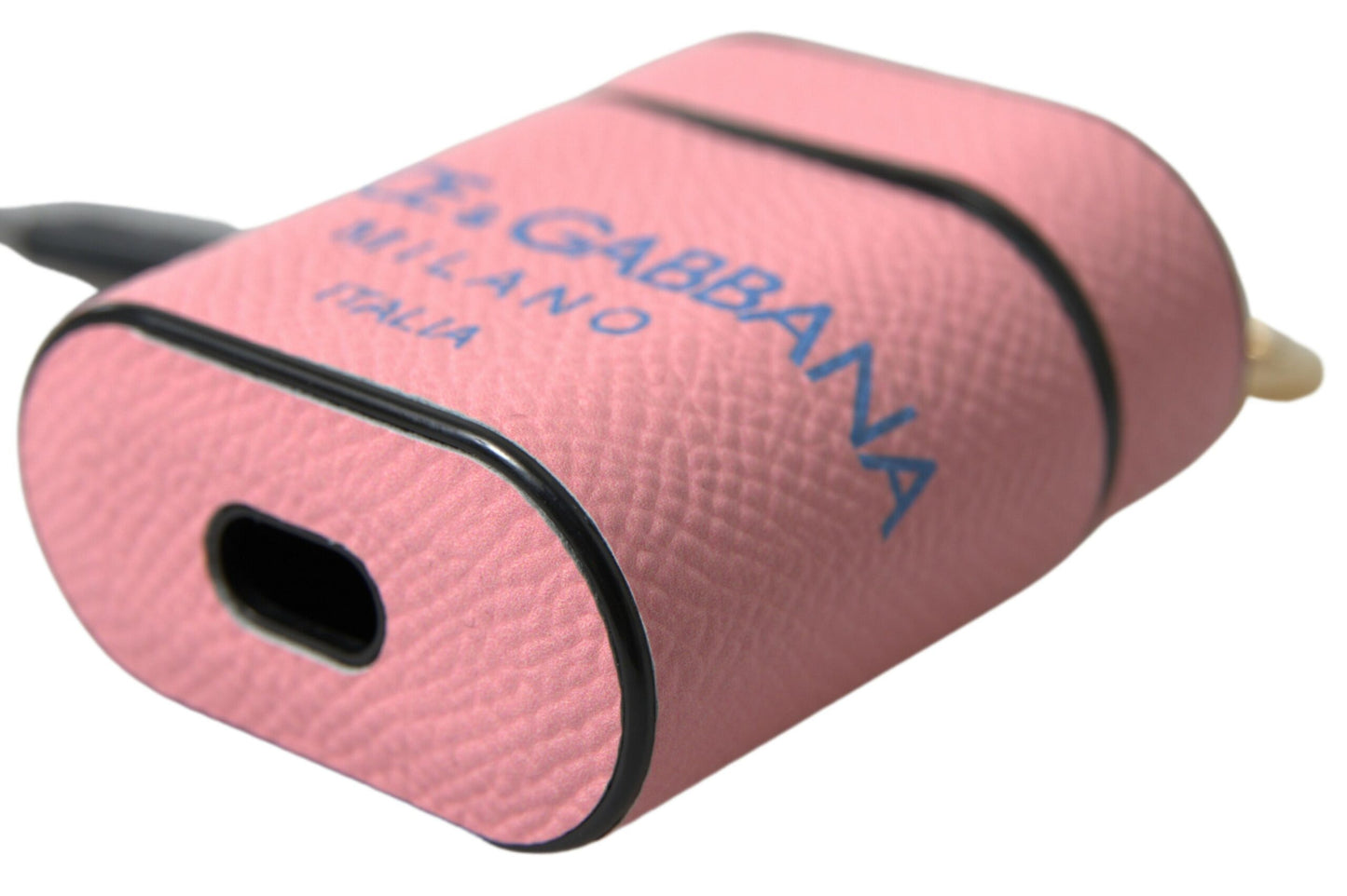 Dolce & Gabbana – Airpods-Hülle mit Logo-Print-Riemen aus rosa-blauem Kalbsleder