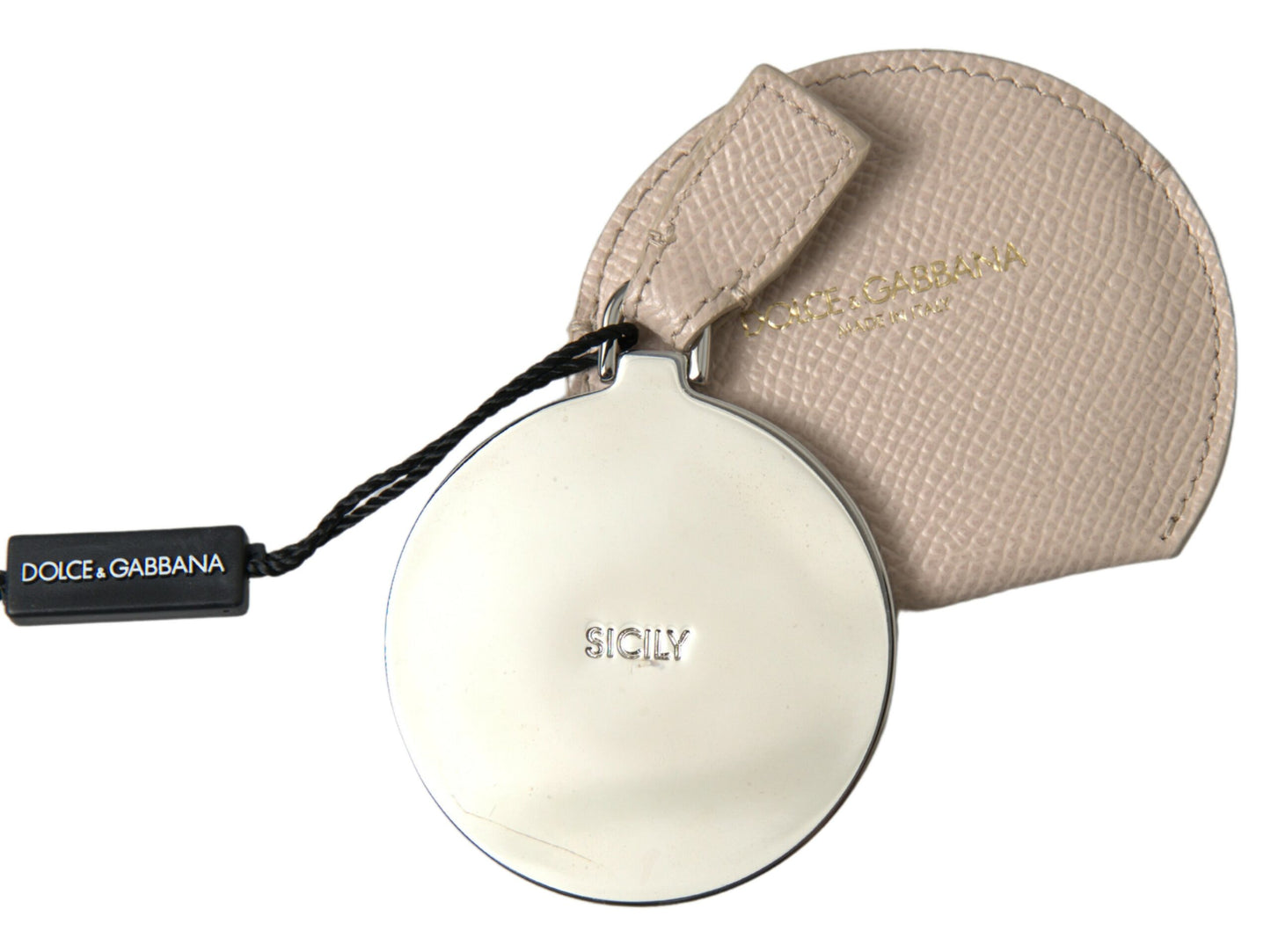 Dolce & Gabbana – Handspiegelhalter aus Kalbsleder mit rundem Logo in Beige