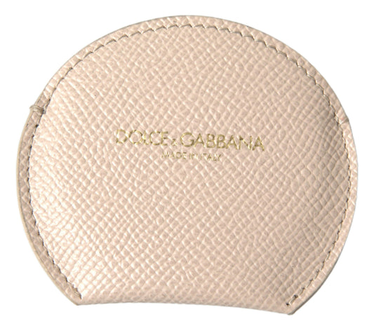 Dolce & Gabbana – Handspiegelhalter aus Kalbsleder mit rundem Logo in Beige