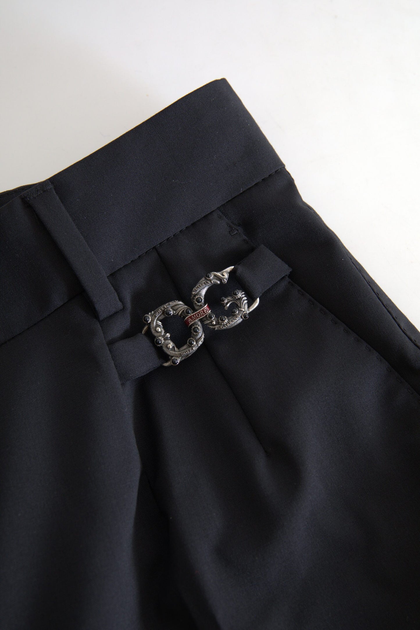 Dolce & Gabbana – Schwarze, hoch taillierte Karottenhose aus Wolle