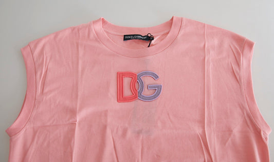 Dolce & Gabbana – Tank-T-Shirt mit Rundhalsausschnitt und DG-Logo aus rosa Baumwolle