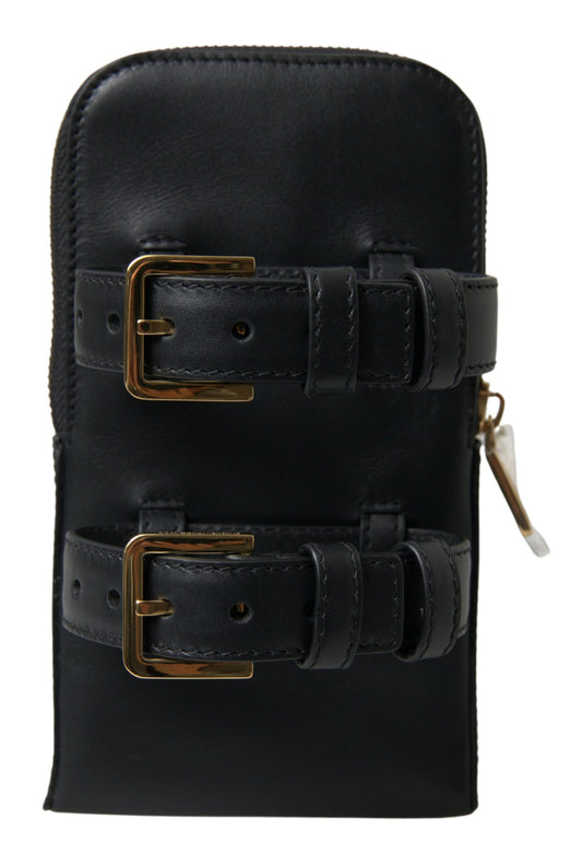 Dolce & Gabbana Schwarze Leder Herren Geldbörse Doppel Gürtel Riemen Armband Tasche