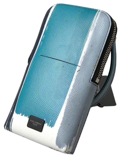 Dolce & Gabbana Blaue Ledergeldbörse Crossbody Sling Handytasche Unisex