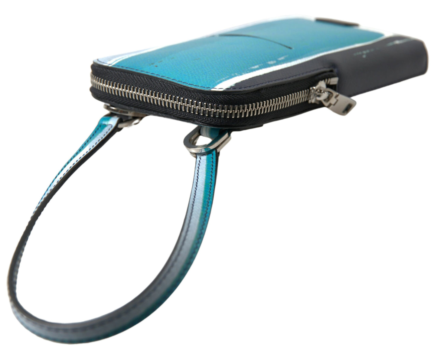 Dolce & Gabbana Blaue Ledergeldbörse Crossbody Sling Handytasche Unisex