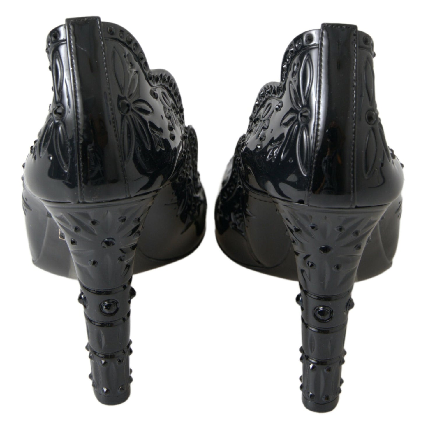 Dolce & Gabbana Schwarze CINDERELLA-Absatzschuhe mit Blumen- und Kristallverzierung