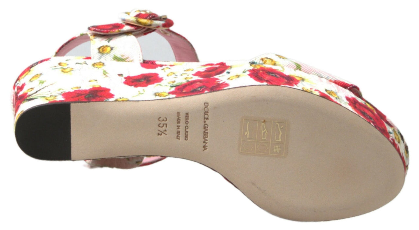 Dolce & Gabbana – Sandalen mit Keilabsatz und Knöchelriemen in mehrfarbigem Blumenmuster
