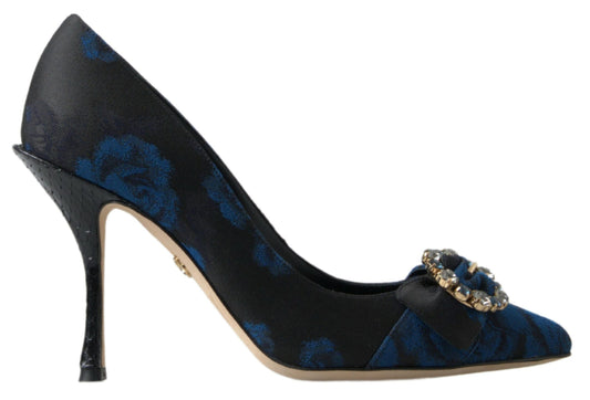 Dolce & Gabbana Blaue Pumps mit Blumenmuster und Kristallen