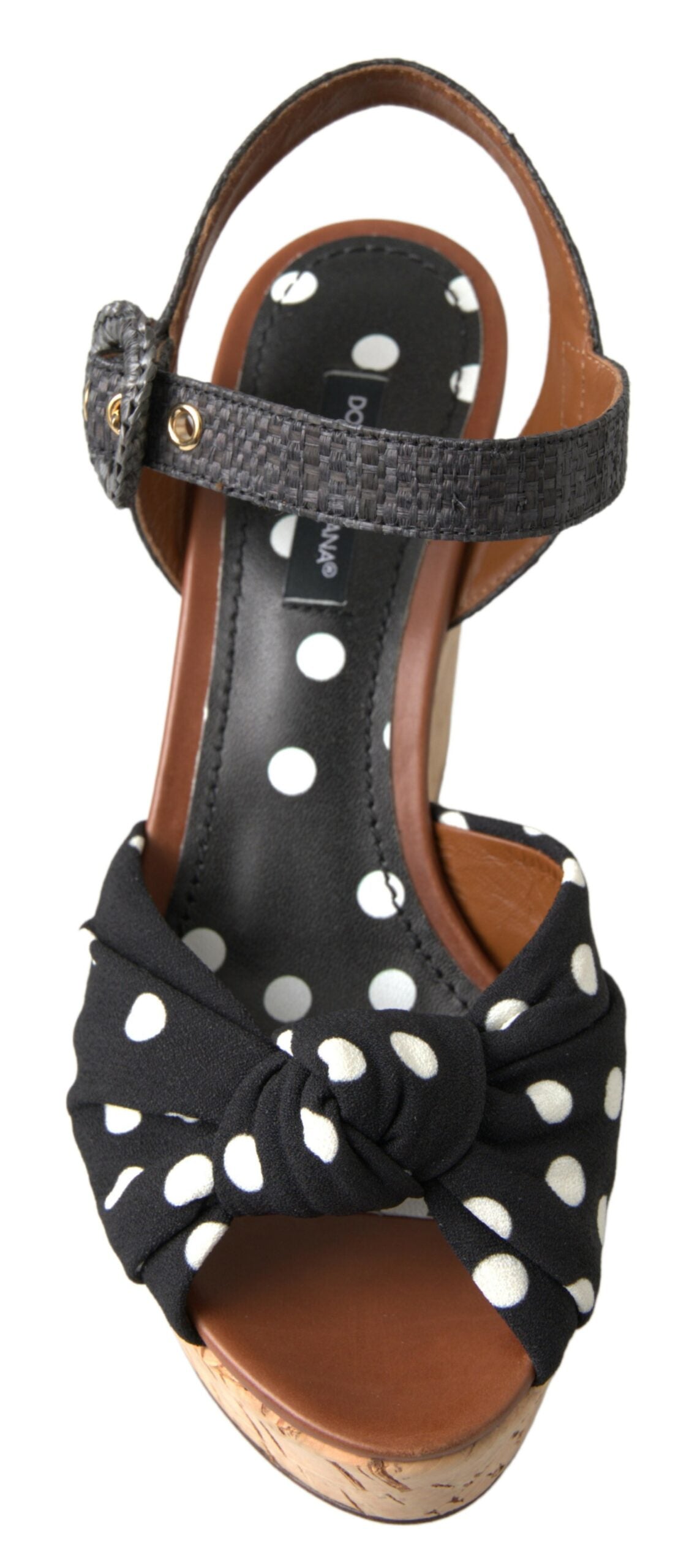 Dolce & Gabbana Schwarze Keilabsatzsandalen mit gepunktetem Knöchelriemen