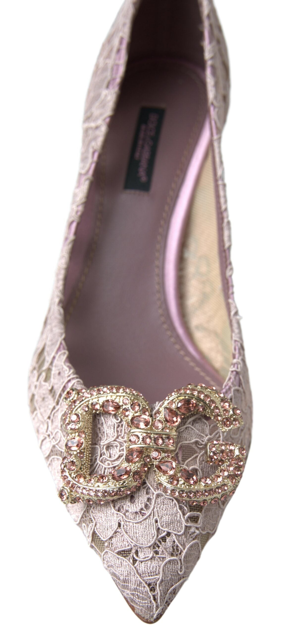 Dolce & Gabbana – Pumps mit Blumenspitze und Kristallen in Rosa