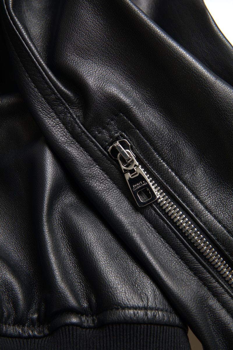 Dolce & Gabbana – Schwarze Bomberjacke aus Leder mit durchgehendem Reißverschluss für Herren
