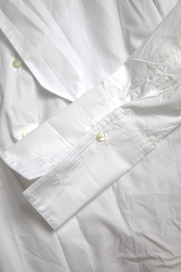 Dolce & Gabbana – Weißes, langärmliges Oberteil aus Baumwolle mit Ascot-Kragen