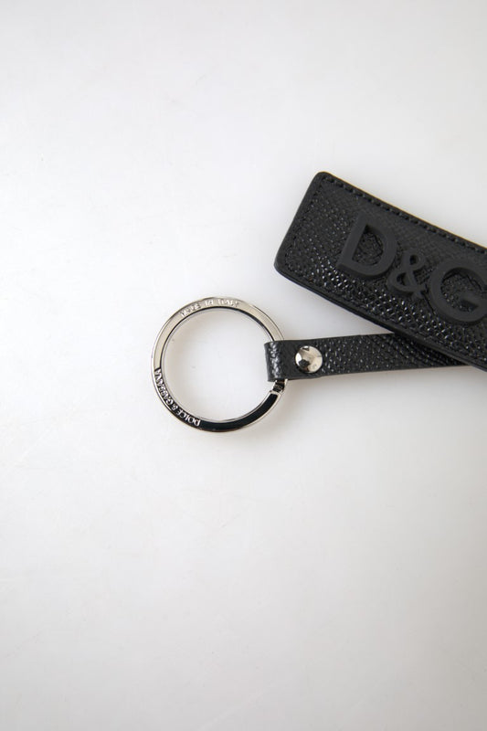 Dolce & Gabbana Schlüsselanhänger aus schwarzem Leder mit DG-Logo und silbernem Metall
