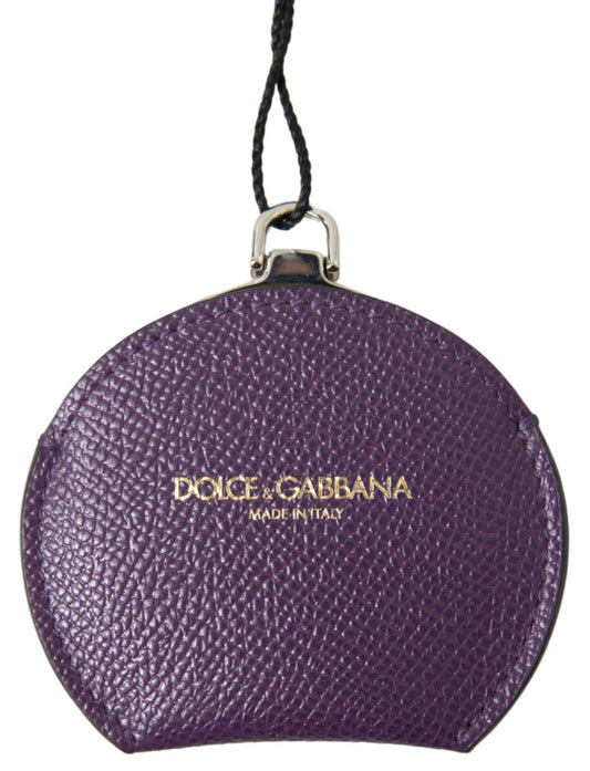 Dolce & Gabbana – Runder Handspiegelhalter aus violettem Kalbsleder