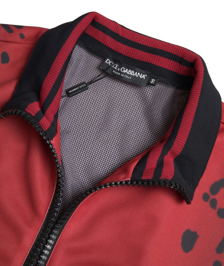 Dolce & Gabbana – Bomberjacke aus Polyester mit durchgehendem Reißverschluss und rotem Leopardenmuster
