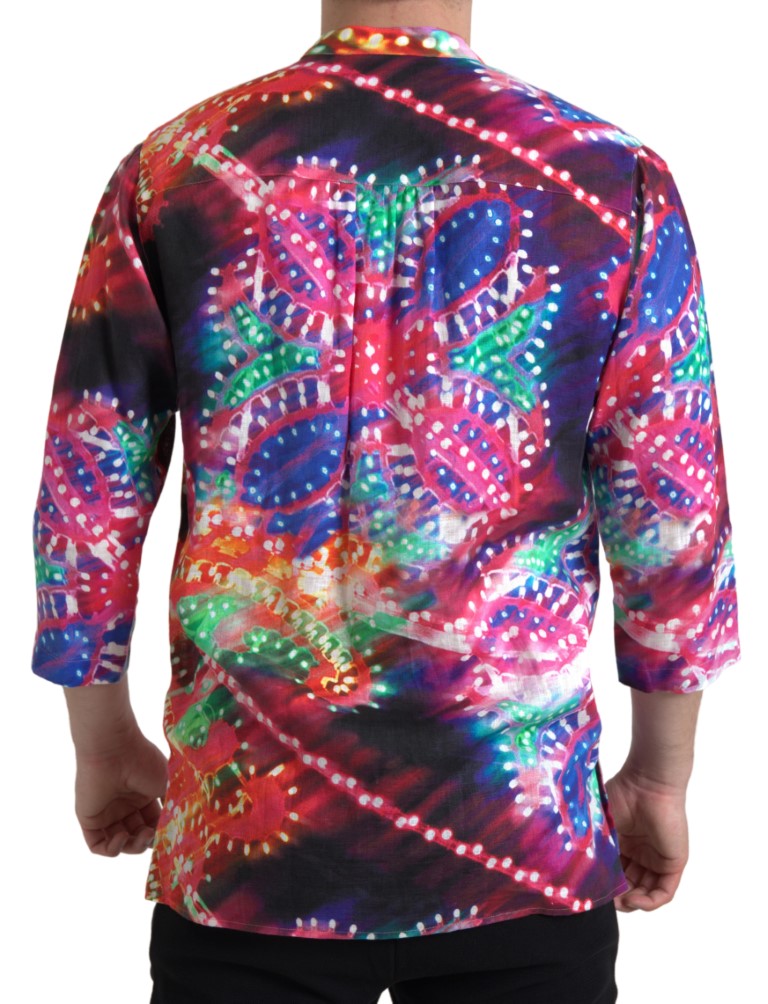 Mehrfarbiges Leinenhemd mit Luminarie-Print von Dolce & Gabbana