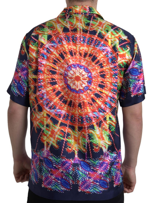 Dolce & Gabbana Mehrfarbiges Herrenhemd mit Luminarie-Print aus Seide