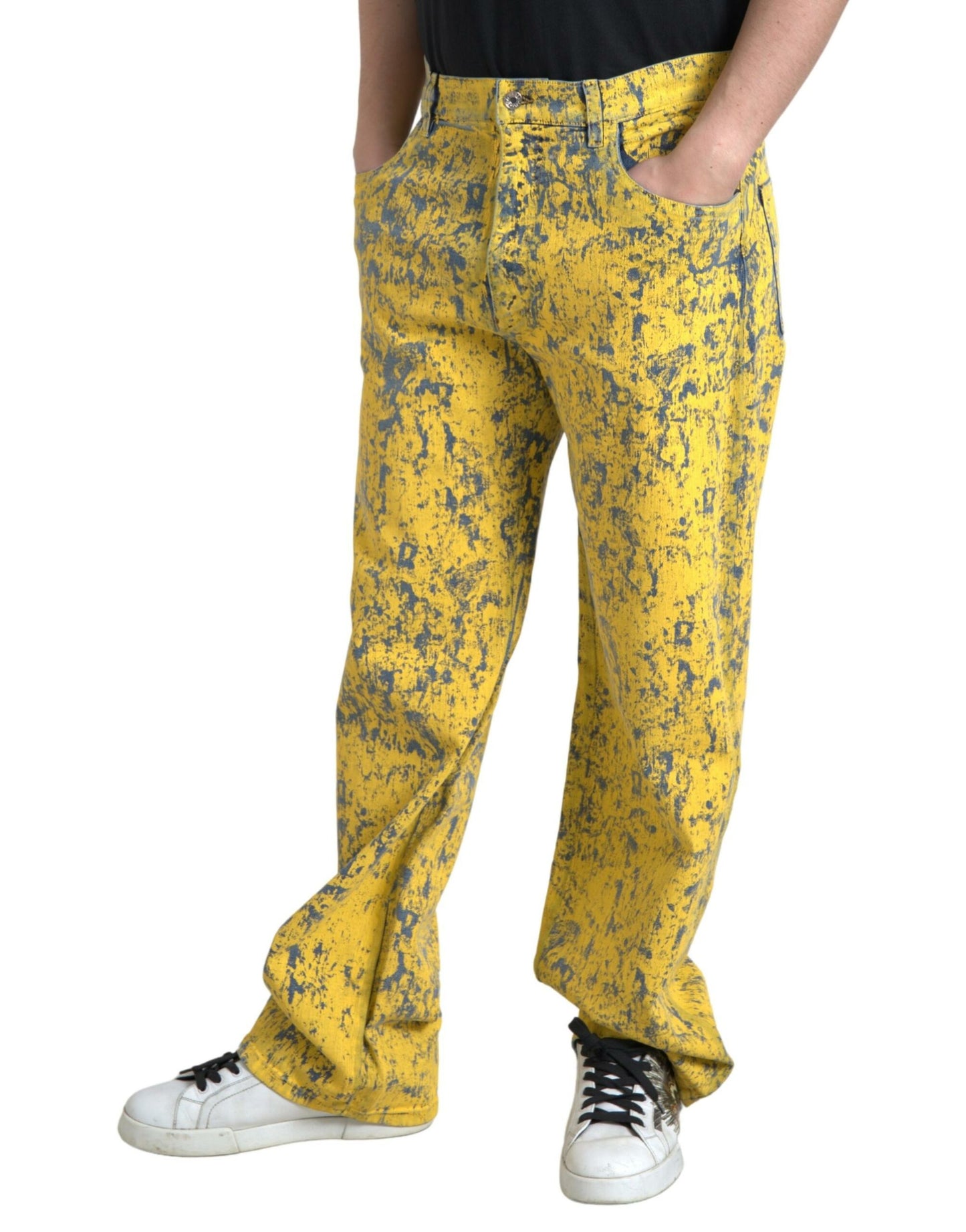 Dolce & Gabbana – Gerade Jeans aus gelber Baumwolle mit Batikmuster