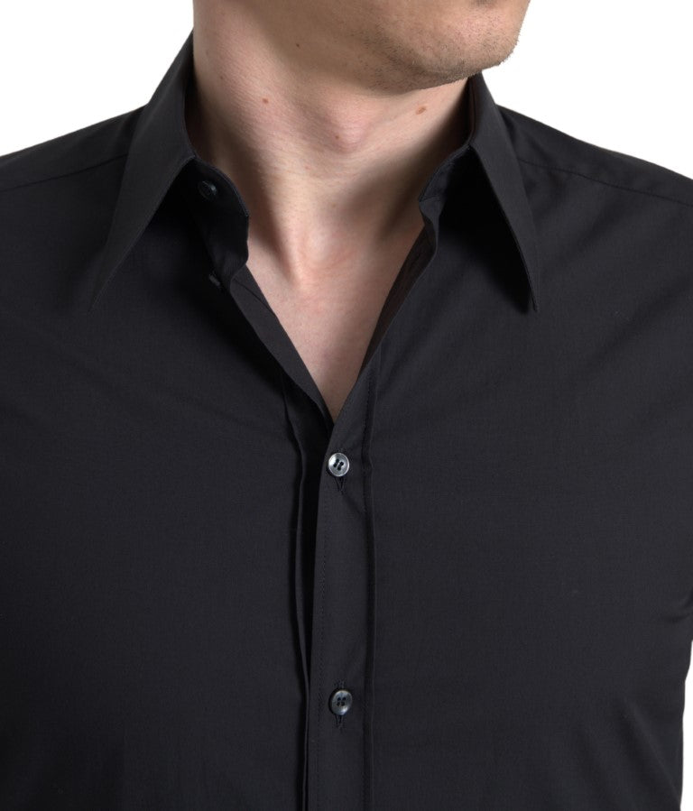 Dolce & Gabbana Schwarzes Herren-Martini-Hemd aus Baumwolle mit langen Ärmeln