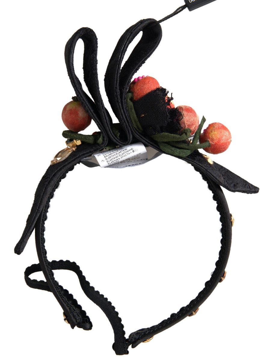 Dolce & Gabbana Schwarzes Tiara-Diadem-Stirnband mit mehrfarbigem Feigenfrucht-Kristall